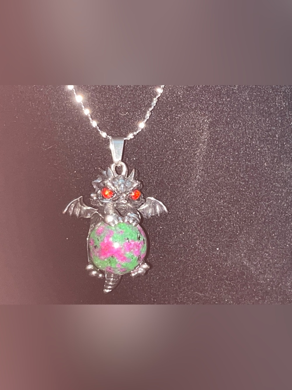 Baby Gargoyle Ruby Zoisite Pendant Necklace | Fantasy Dragon Crystal Necklace